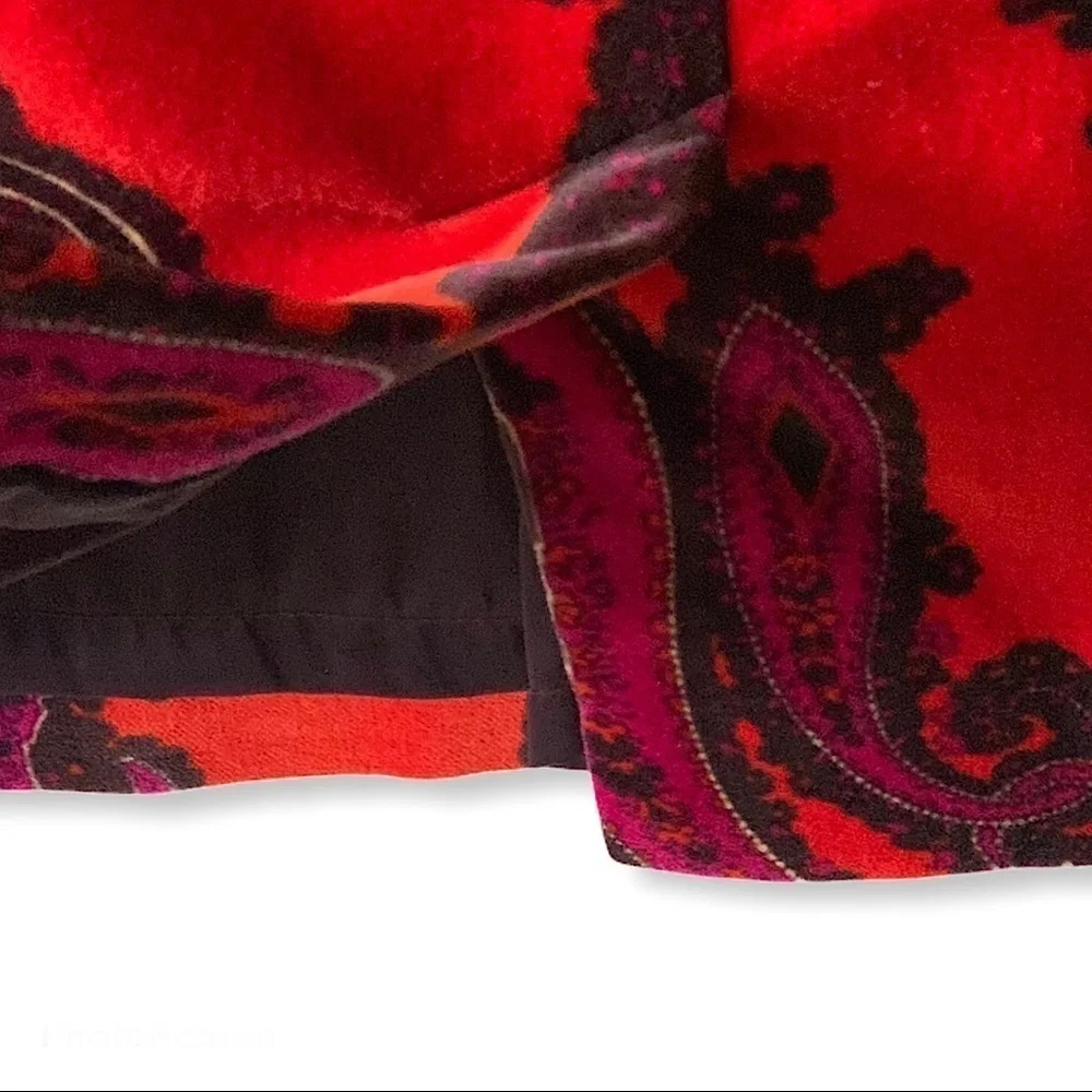 TALBOTS Petites Red Velvet Paisley Print Pencil Skirt Size 2P